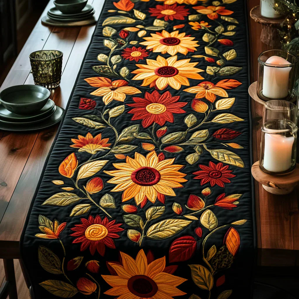 秋のひまわり柄キルティングテーブルランナー