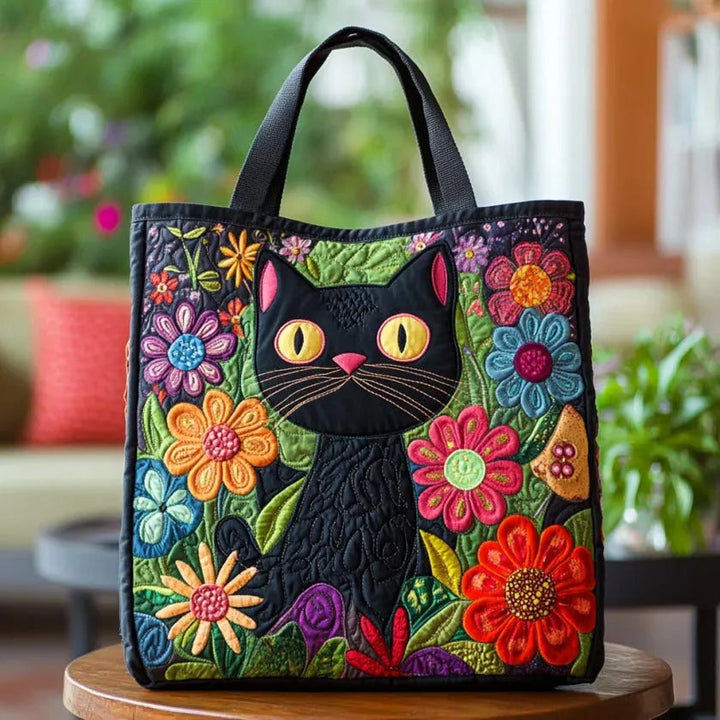 キルティングバッグ - 魔法の黒猫デザイン