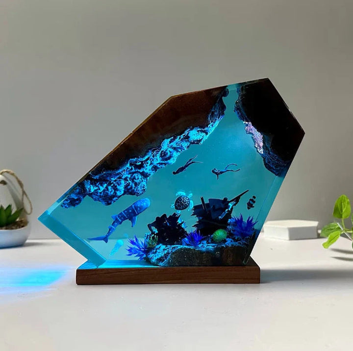 光の輪のある海底 レジンテーブルランプ