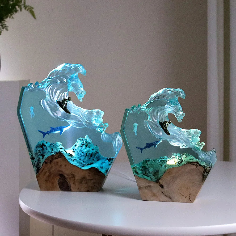 波とサメ レジンランプ